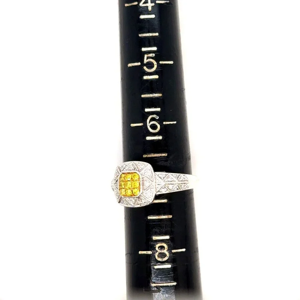 Stunning 14K Gold Yellow & White‎ Diamonds Square Ring